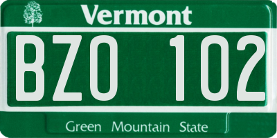 VT license plate BZO102