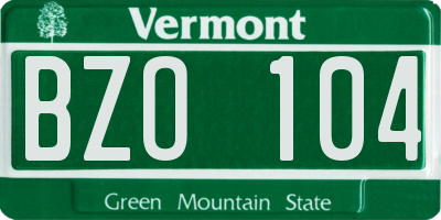 VT license plate BZO104