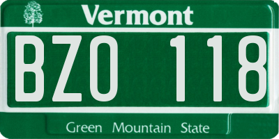 VT license plate BZO118