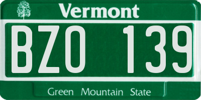 VT license plate BZO139