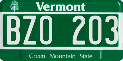 VT license plate BZO203