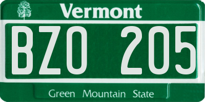 VT license plate BZO205