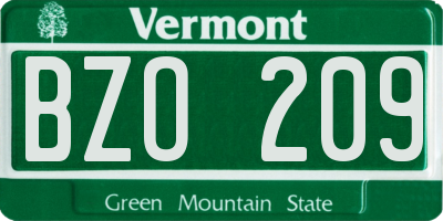 VT license plate BZO209