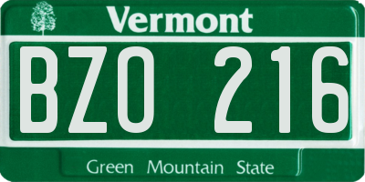 VT license plate BZO216