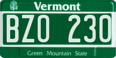 VT license plate BZO230