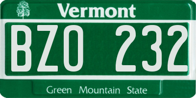 VT license plate BZO232