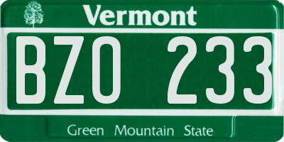 VT license plate BZO233