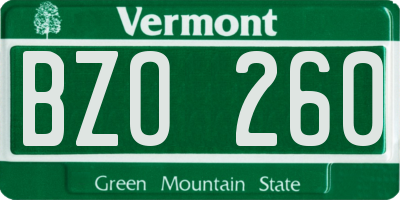 VT license plate BZO260