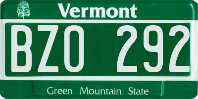VT license plate BZO292