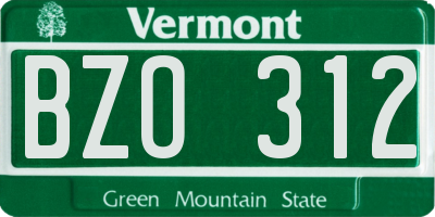 VT license plate BZO312