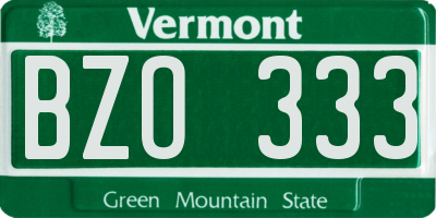 VT license plate BZO333