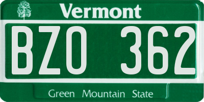 VT license plate BZO362
