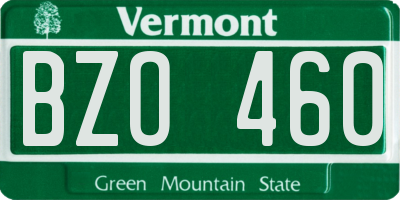 VT license plate BZO460