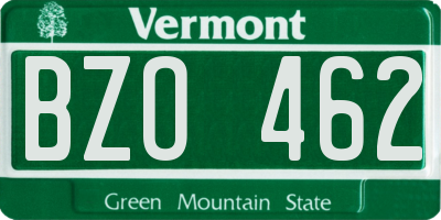 VT license plate BZO462