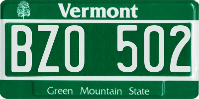 VT license plate BZO502