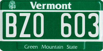 VT license plate BZO603