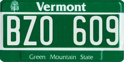 VT license plate BZO609