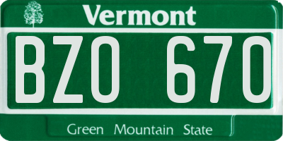 VT license plate BZO670