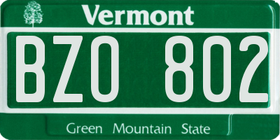 VT license plate BZO802