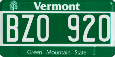 VT license plate BZO920