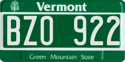 VT license plate BZO922