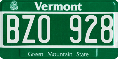 VT license plate BZO928