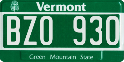 VT license plate BZO930