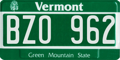 VT license plate BZO962