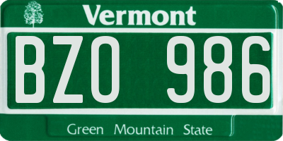 VT license plate BZO986