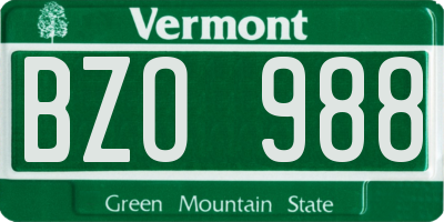 VT license plate BZO988