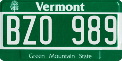 VT license plate BZO989