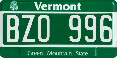 VT license plate BZO996