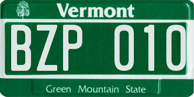 VT license plate BZP010