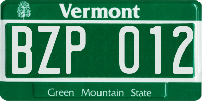 VT license plate BZP012