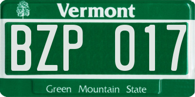 VT license plate BZP017