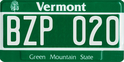 VT license plate BZP020
