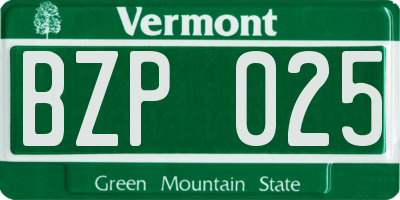 VT license plate BZP025