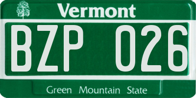 VT license plate BZP026