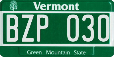VT license plate BZP030