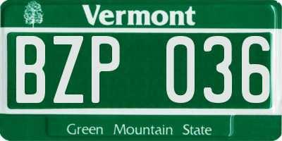 VT license plate BZP036