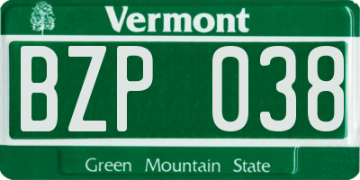 VT license plate BZP038