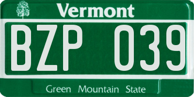 VT license plate BZP039