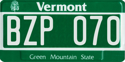 VT license plate BZP070