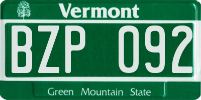 VT license plate BZP092