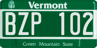 VT license plate BZP102