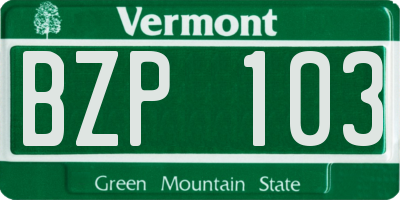 VT license plate BZP103