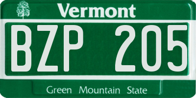 VT license plate BZP205