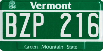 VT license plate BZP216