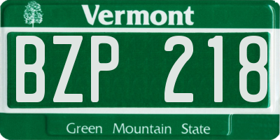 VT license plate BZP218