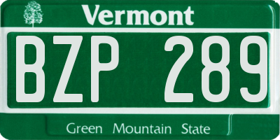 VT license plate BZP289